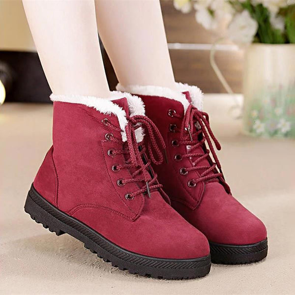 Winter Plush Lace Up Ankle Boots