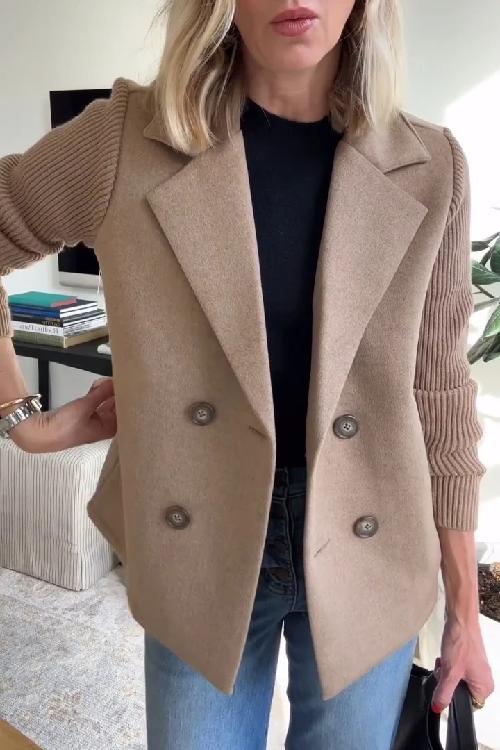 🔥50% Off-Limited Time⏳ Lapel Knitted Patchwork Sleeve Casual Coat